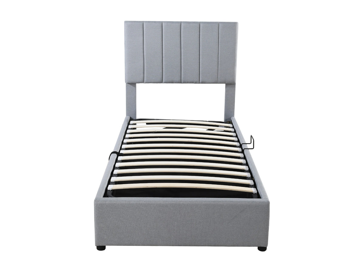 Lit Coffre 90x200 Tissu Lin Gris — vue 3