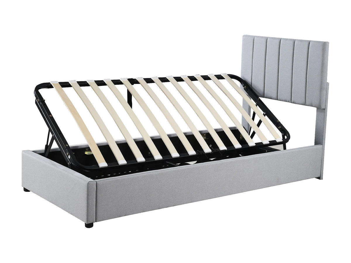 Lit Coffre 90x200 Tissu Lin Gris — vue 5