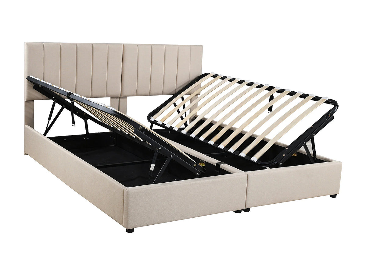 Lit Coffre 90x200 Tissu Lin Beige — vue 9