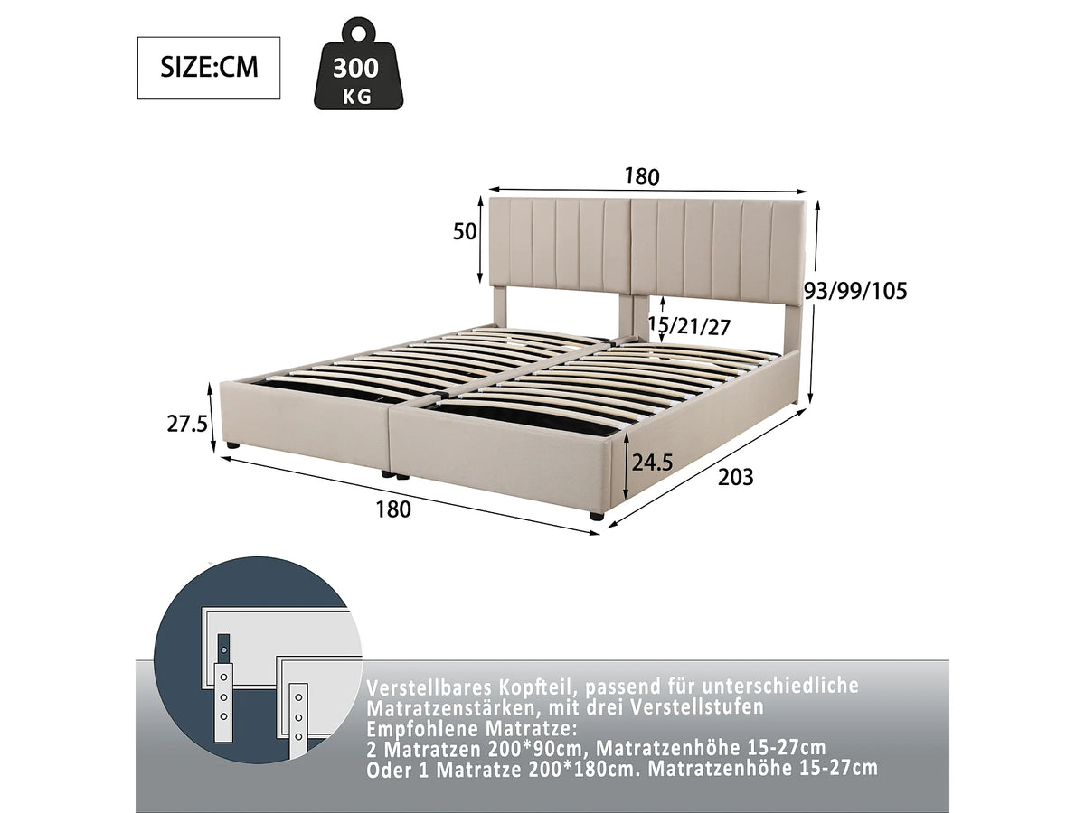 Lit Coffre 90x200 Tissu Lin Beige — vue 6