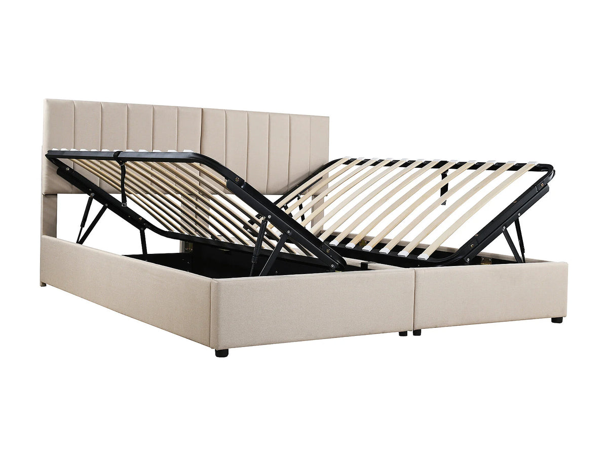 Lit Coffre 90x200 Tissu Lin Beige — vue 5