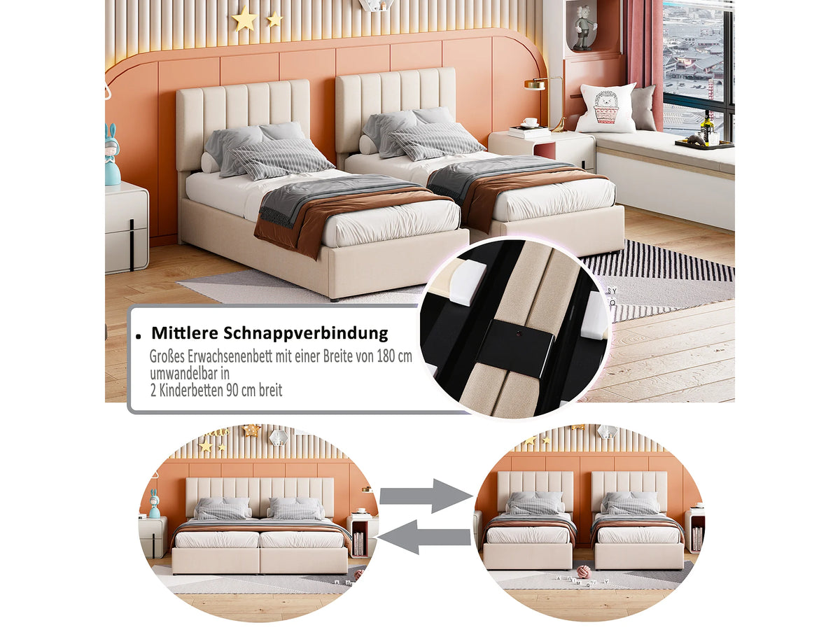 Lit Coffre 90x200 Tissu Lin Beige — vue 7