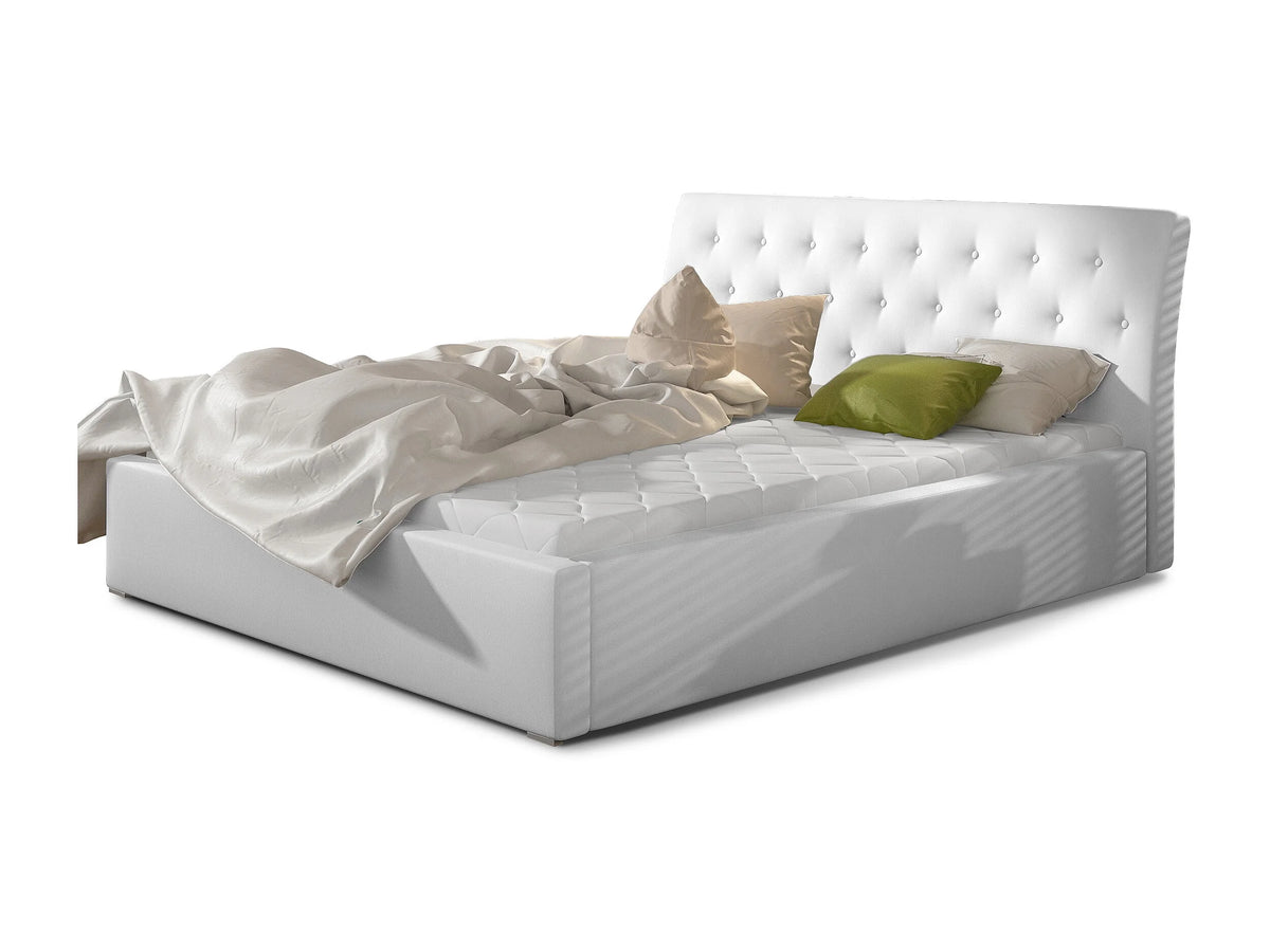 Lit Coffre 200x200 Simili Cuir Crème Capitonné — vue 5