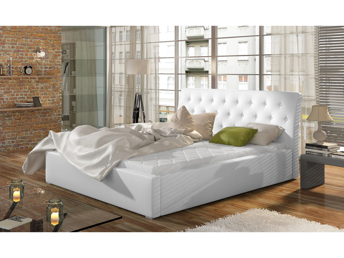 Lit Coffre 200x200 Simili Cuir Crème Capitonné — vue 3