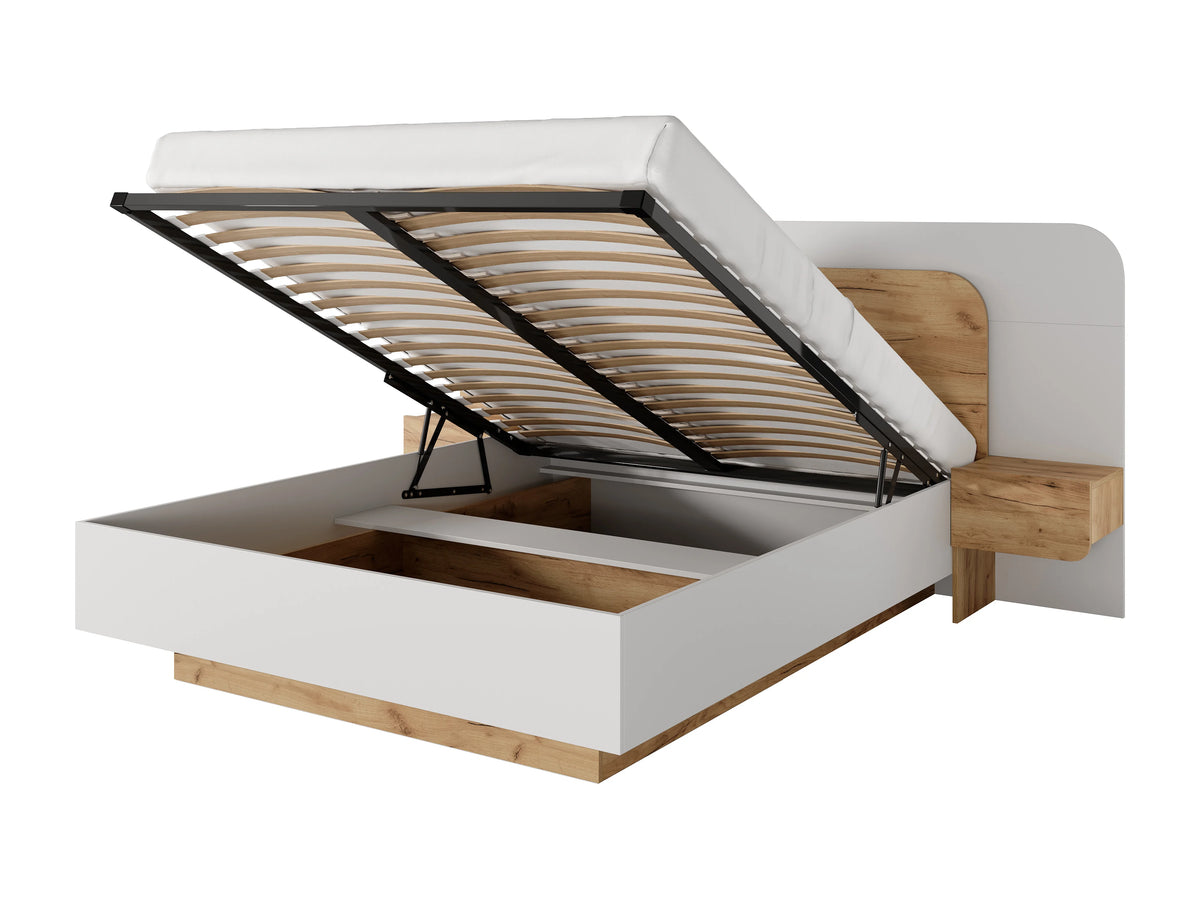 Lit Coffre 160x200 Bois Blanc avec Chevets, LED et Tiroirs - DESADO — vue 2