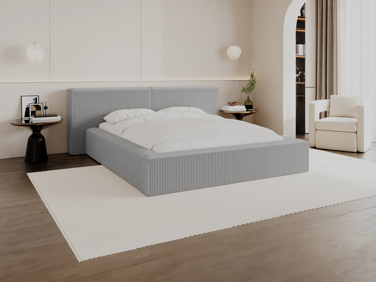 Lit Coffre 180x200 Velours Côtelé Gris clair avec Matelas - TIMANO — vue 12