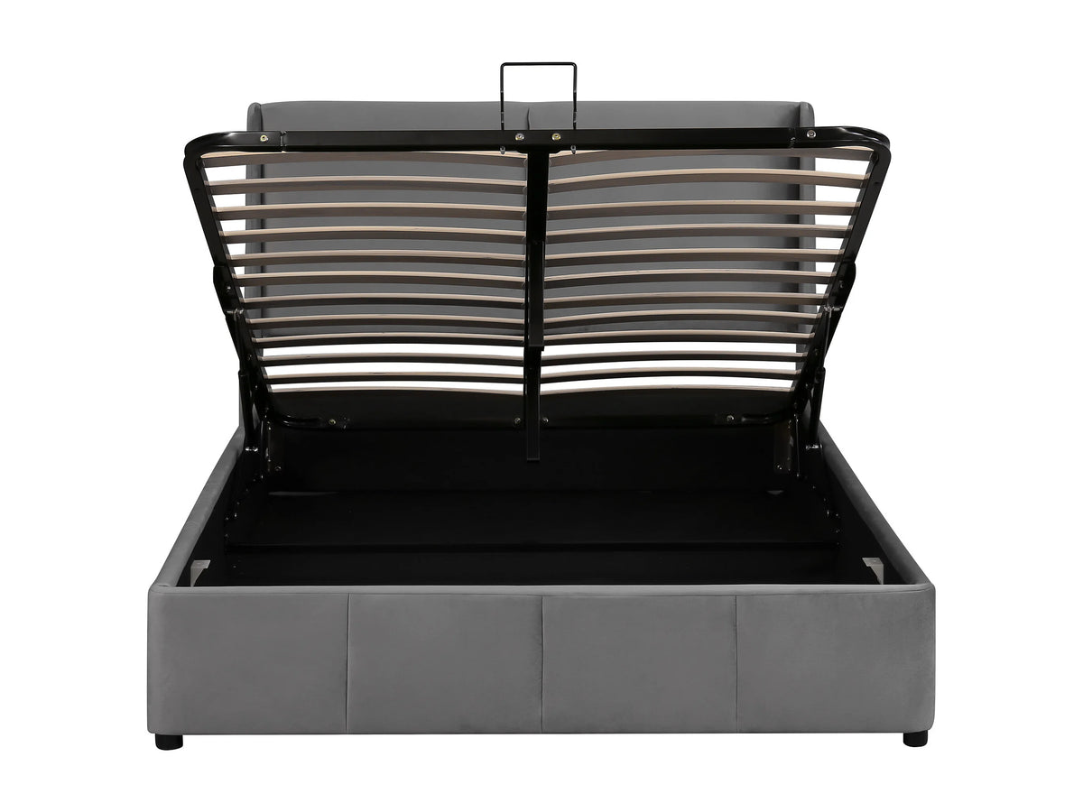 Lit Coffre 140x190 Velours Gris avec Chevets — vue 4