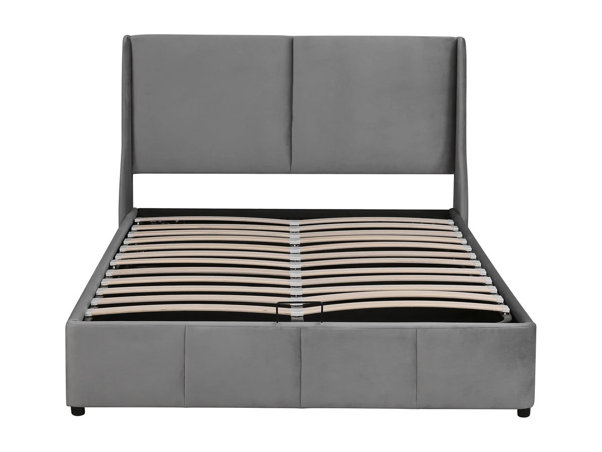 Lit Coffre 140x190 Velours Gris avec Chevets — vue 5