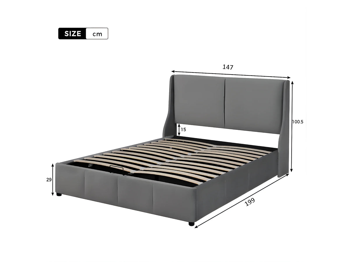 Lit Coffre 140x190 Velours Gris avec Chevets — vue 7