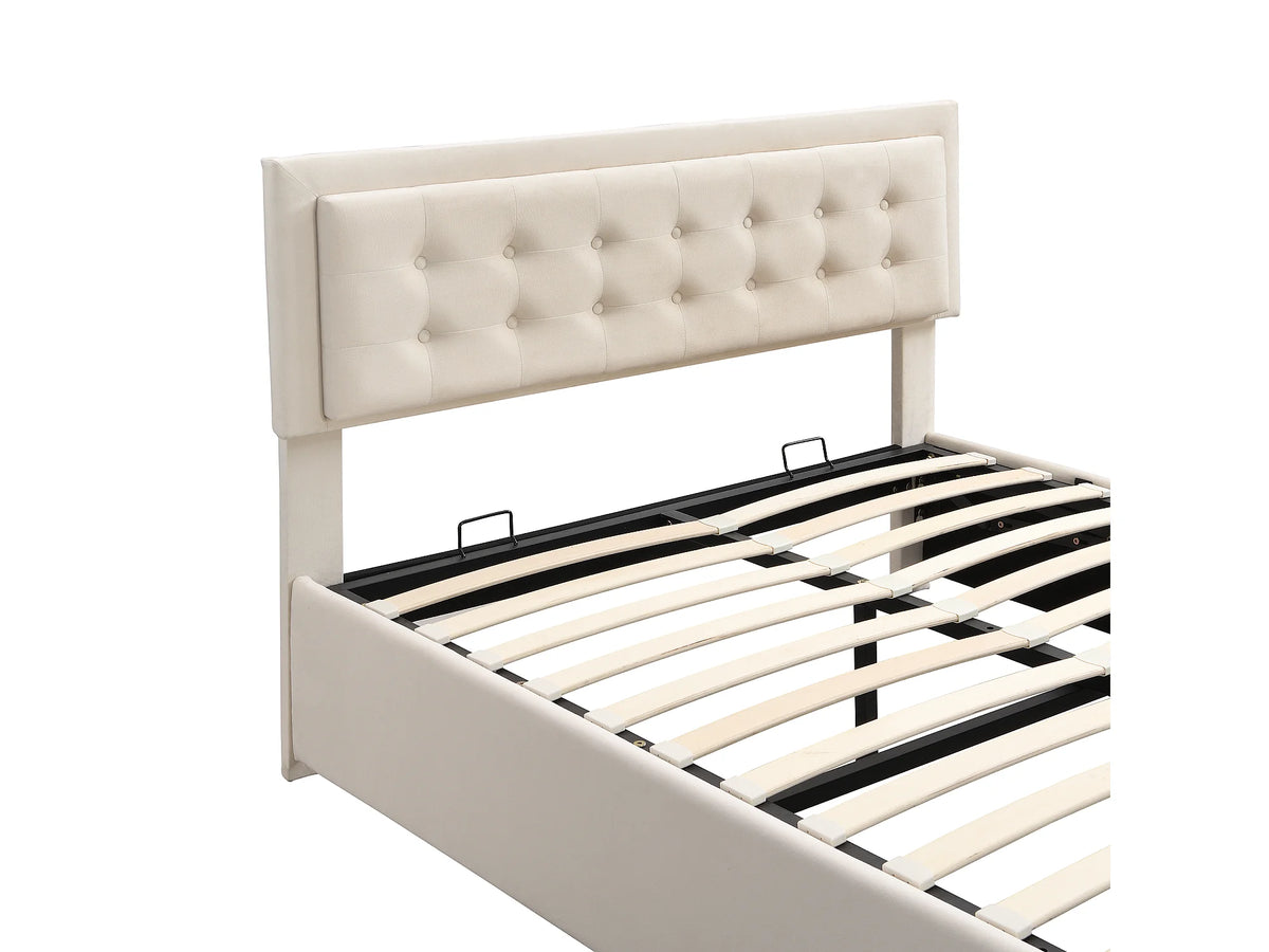 Lit Coffre 140x200 Velours Beige Capitonné avec Tiroirs — vue 7