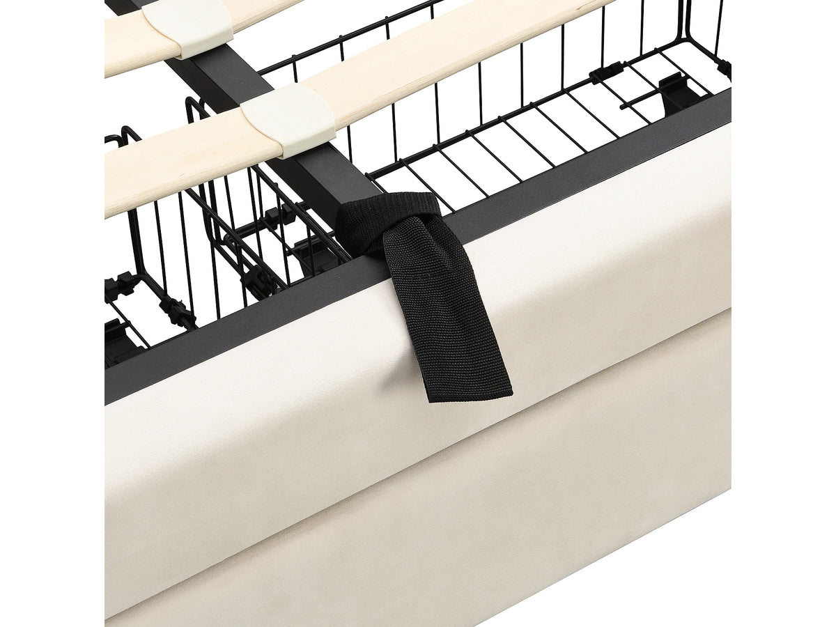 Lit Coffre 140x200 Velours Beige Capitonné avec Tiroirs — vue 9