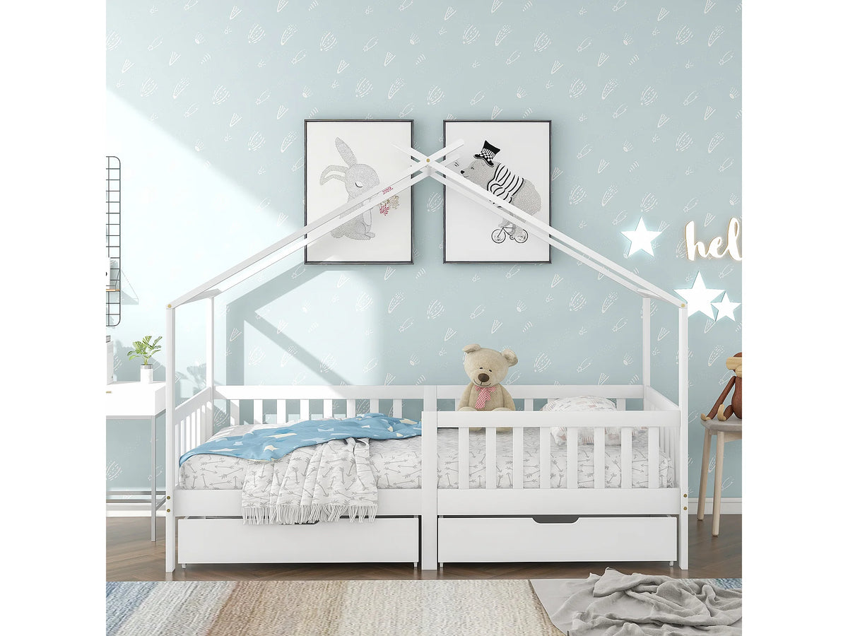 Lit Coffre 200x200 Bois Blanc avec Tiroirs