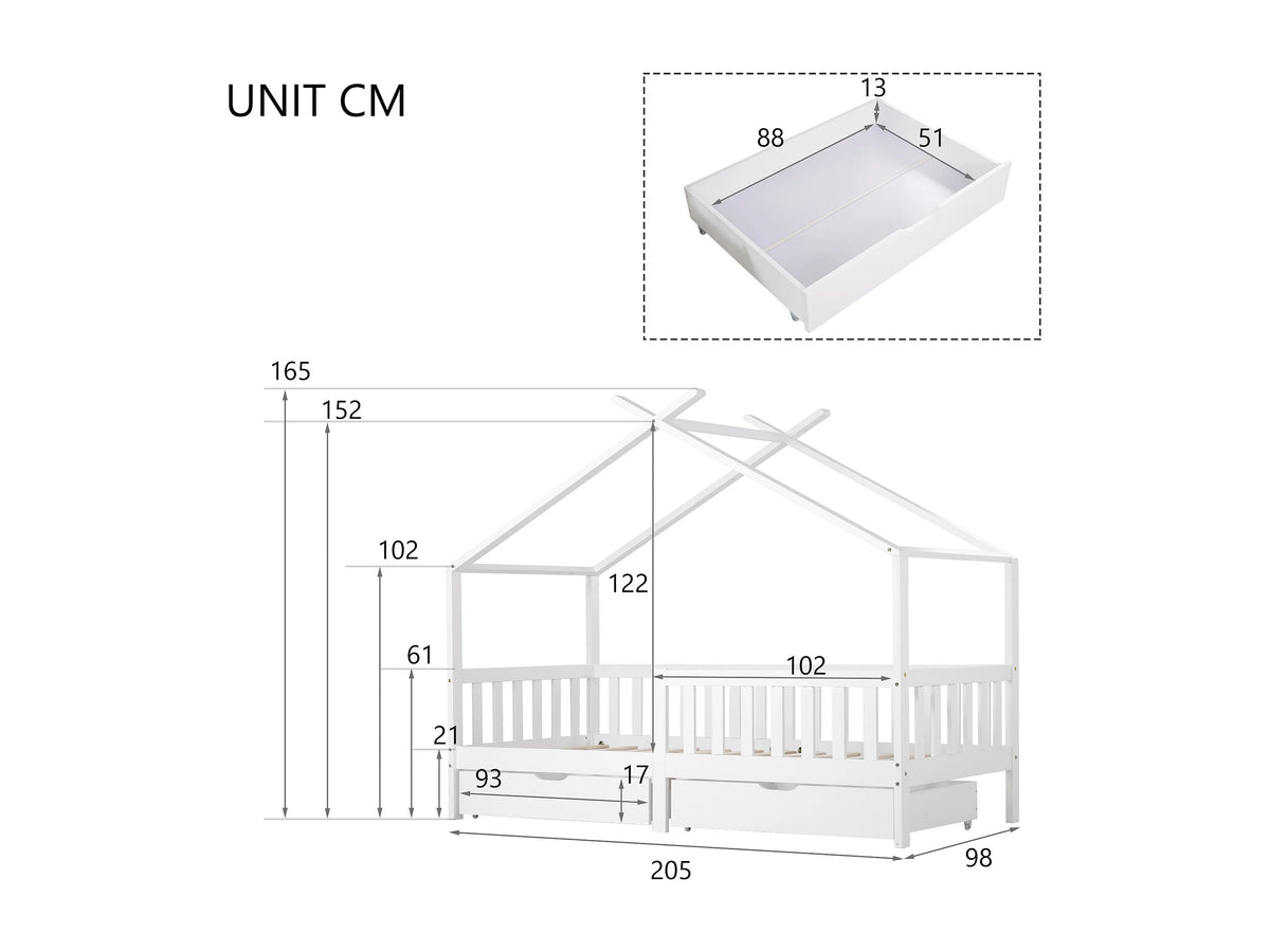 Lit Coffre 200x200 Bois Blanc avec Tiroirs — vue 6