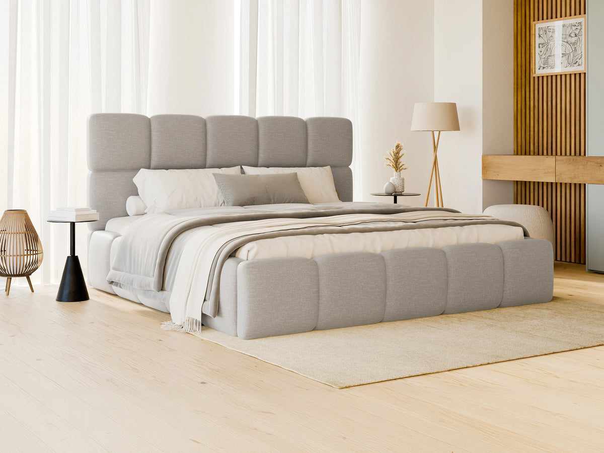 Lit Coffre 180x200 Bois Gris clair avec Matelas - DAMADO