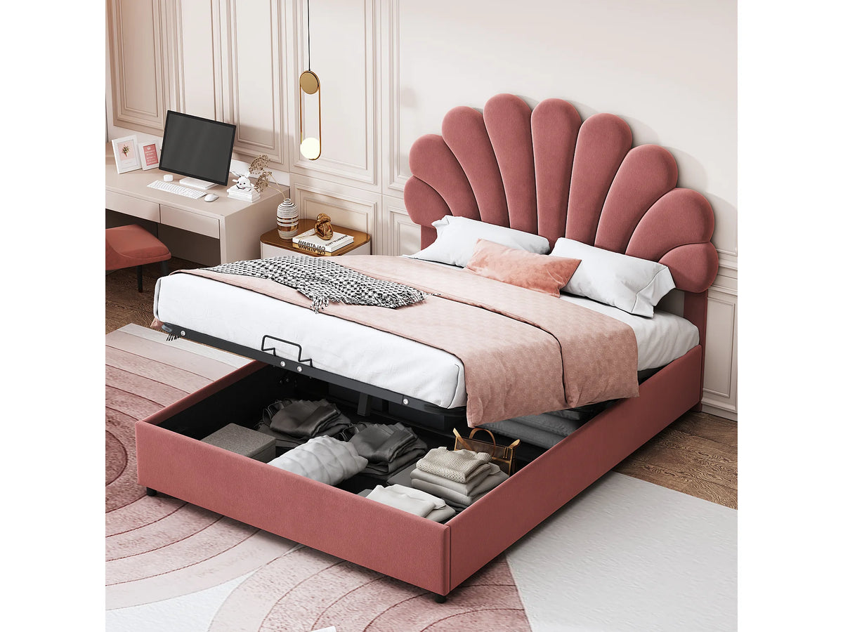 Lit Coffre 140x200 Velours Rose