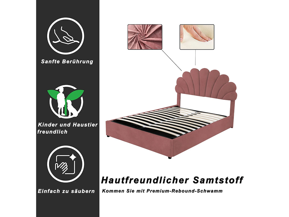 Lit Coffre 140x200 Velours Rose — vue 7