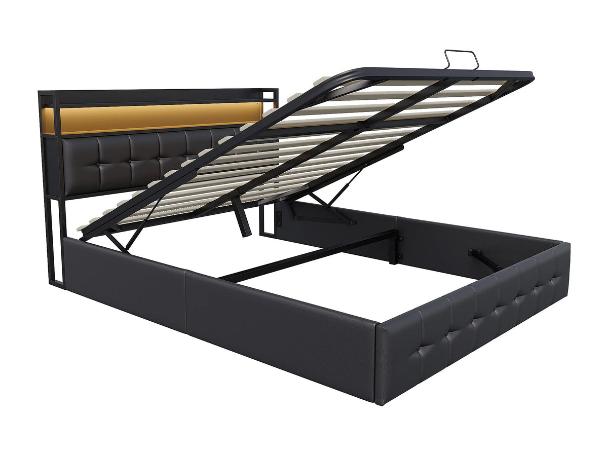 Lit Coffre 140x200 Simili Cuir Noir avec LED et Port USB — vue 6
