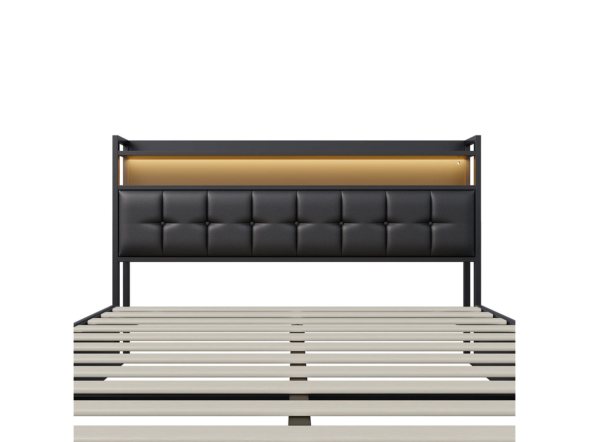 Lit Coffre 140x200 Simili Cuir Noir avec LED et Port USB — vue 10
