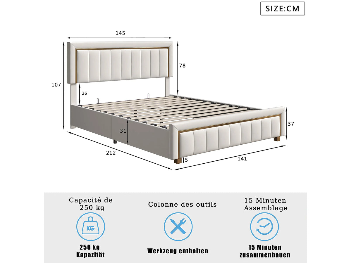 Lit Coffre 140x200 Velours Beige — vue 7