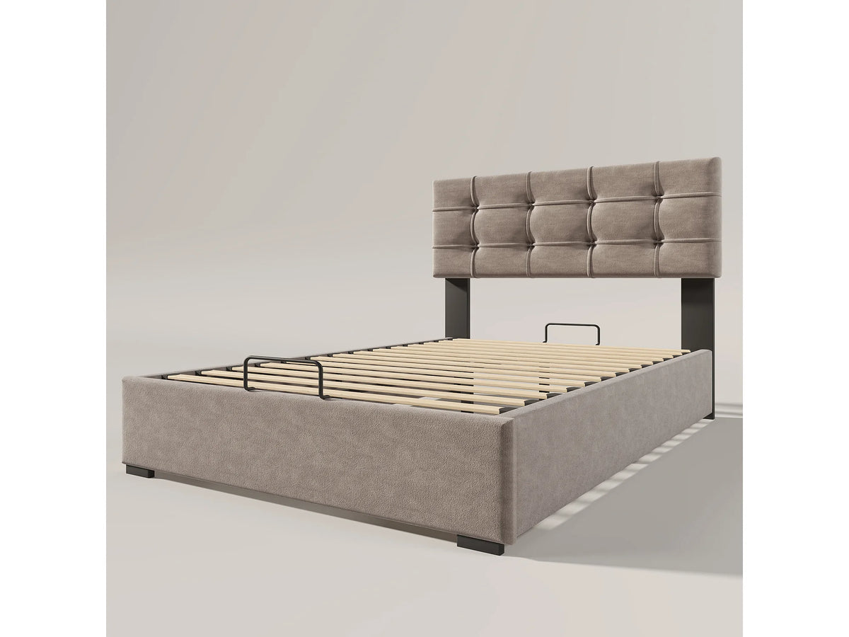 Lit Coffre 90x200 Velours Gris Capitonné — vue 4