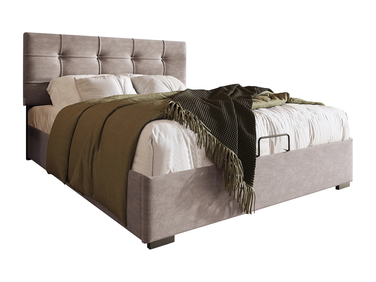 Lit Coffre 90x200 Velours Gris Capitonné — vue 5