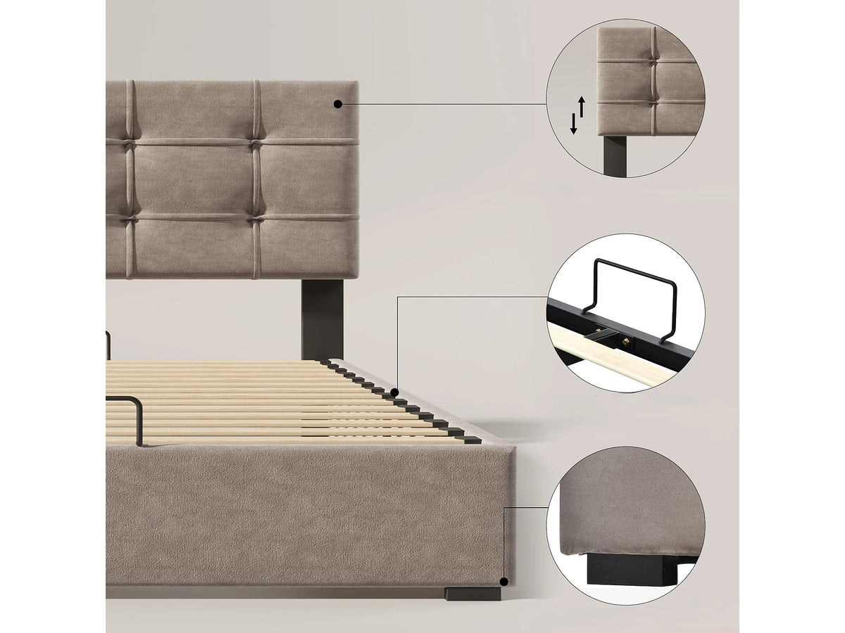 Lit Coffre 90x200 Velours Gris Capitonné — vue 7