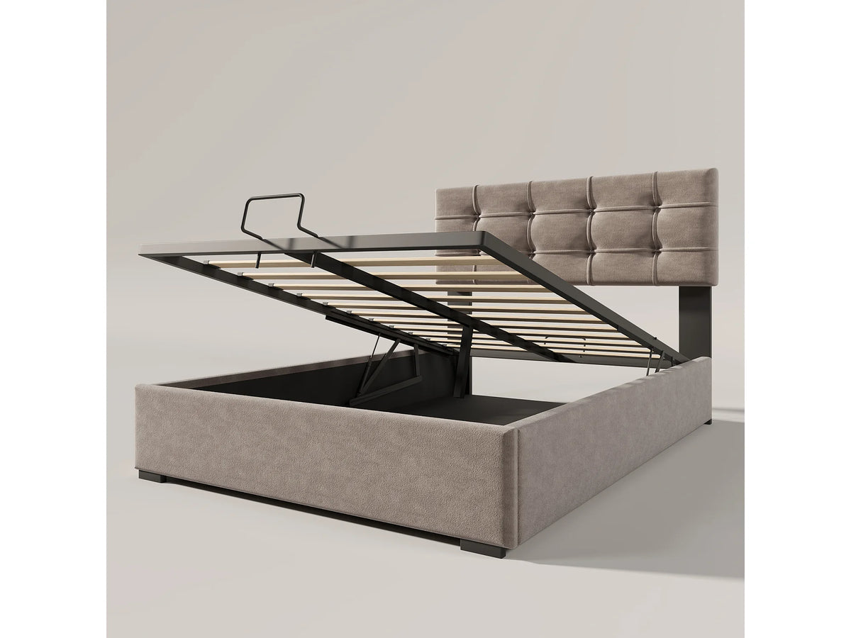 Lit Coffre 90x200 Velours Gris Capitonné — vue 3