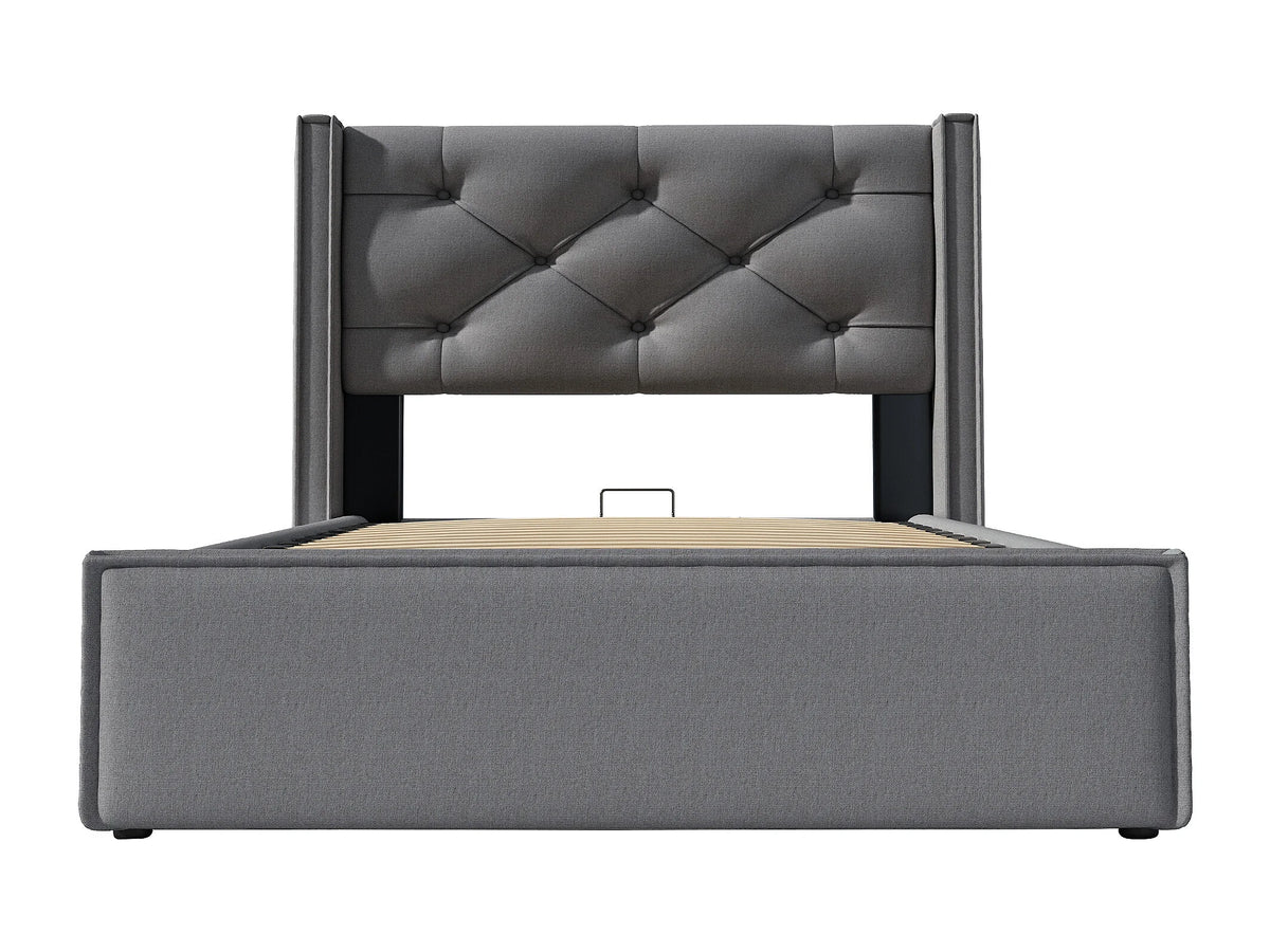 Lit Coffre 90x200 Tissu Gris Capitonné — vue 4