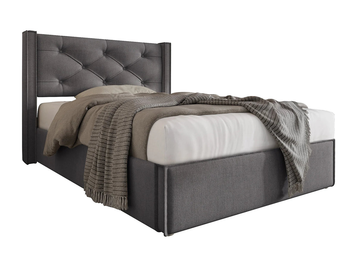 Lit Coffre 90x200 Tissu Gris Capitonné — vue 9