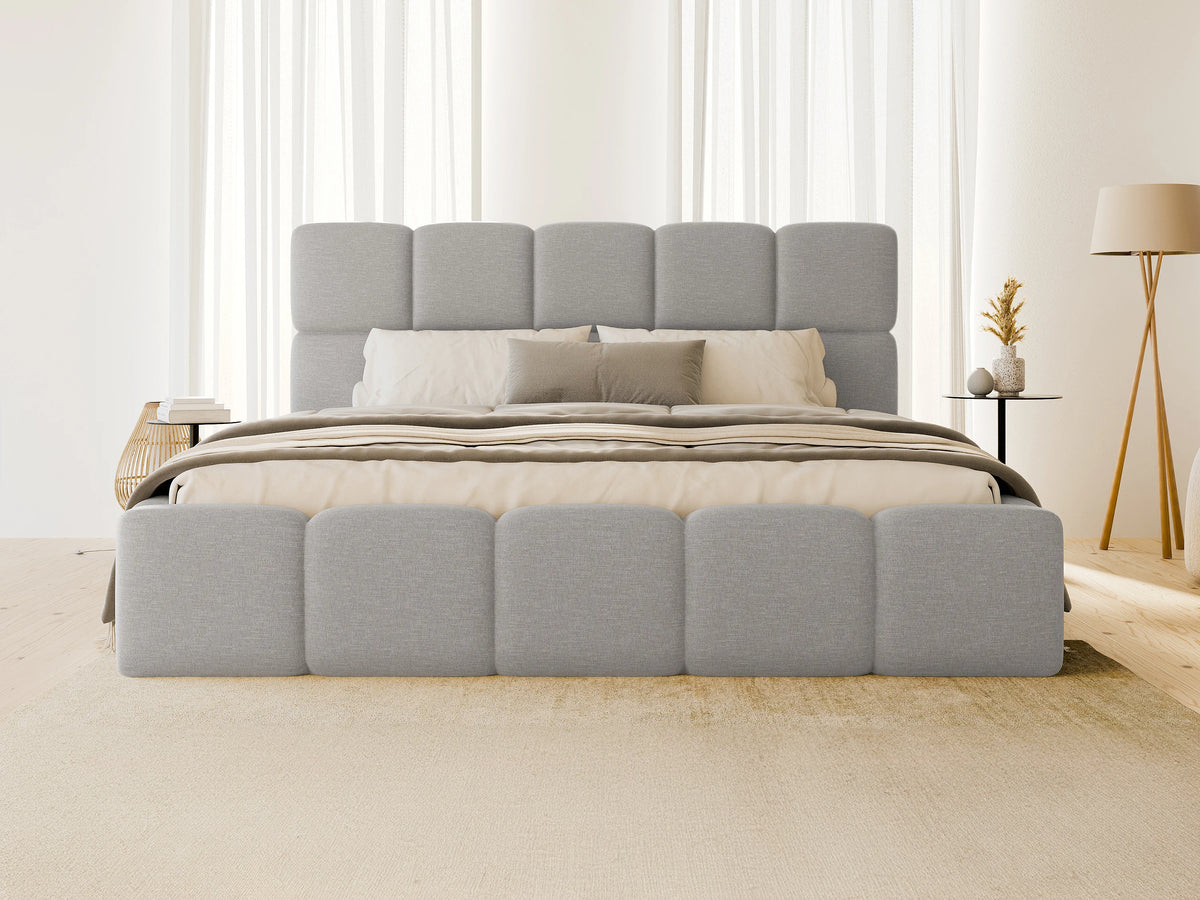 Lit Coffre 180x200 Bois Gris clair avec Matelas - DAMADO — vue 2