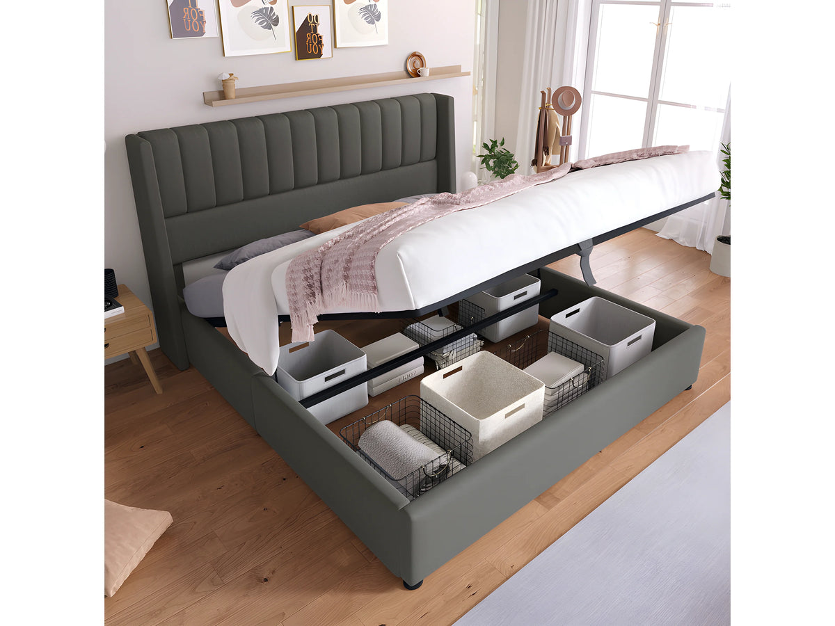 Lit Coffre 180x200 Tissu Lin Gris — vue 2