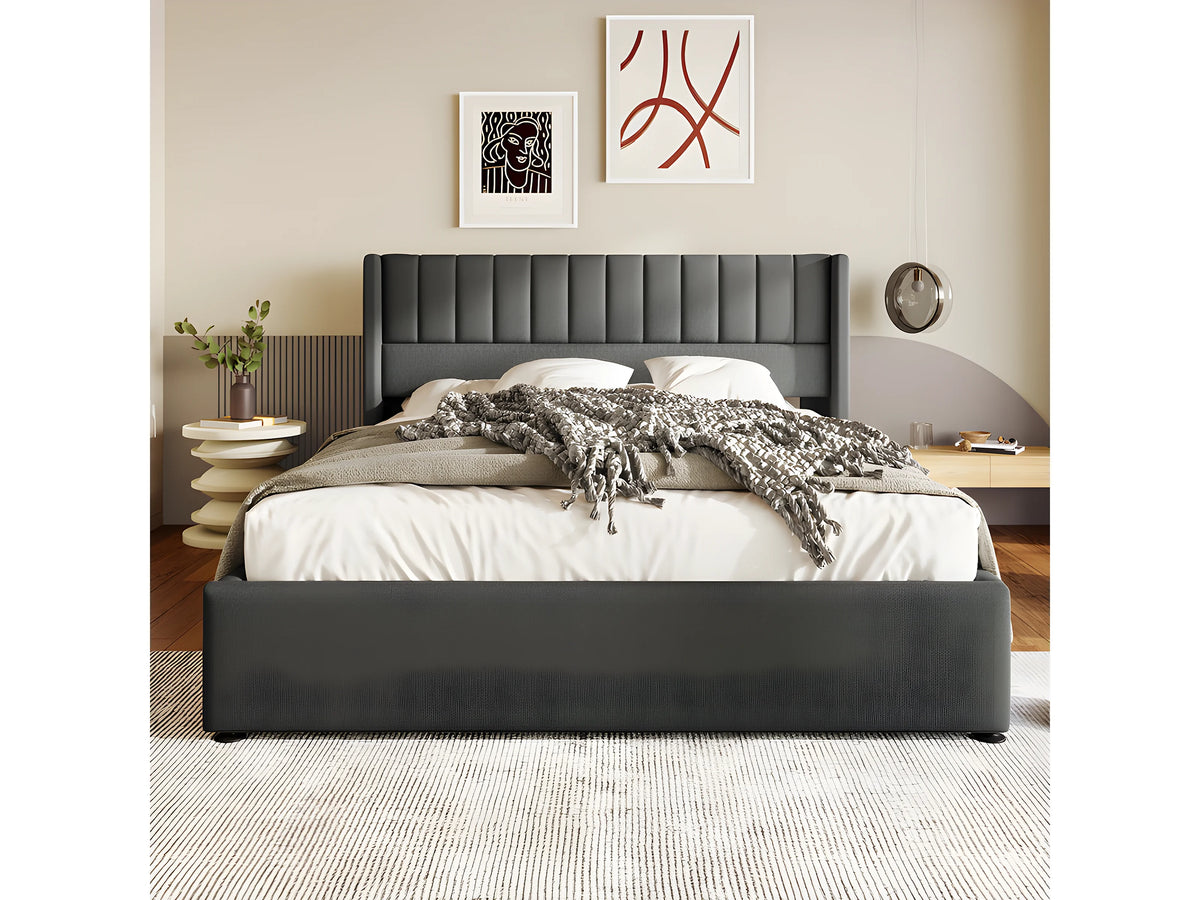 Lit Coffre 180x200 Tissu Lin Gris — vue 3