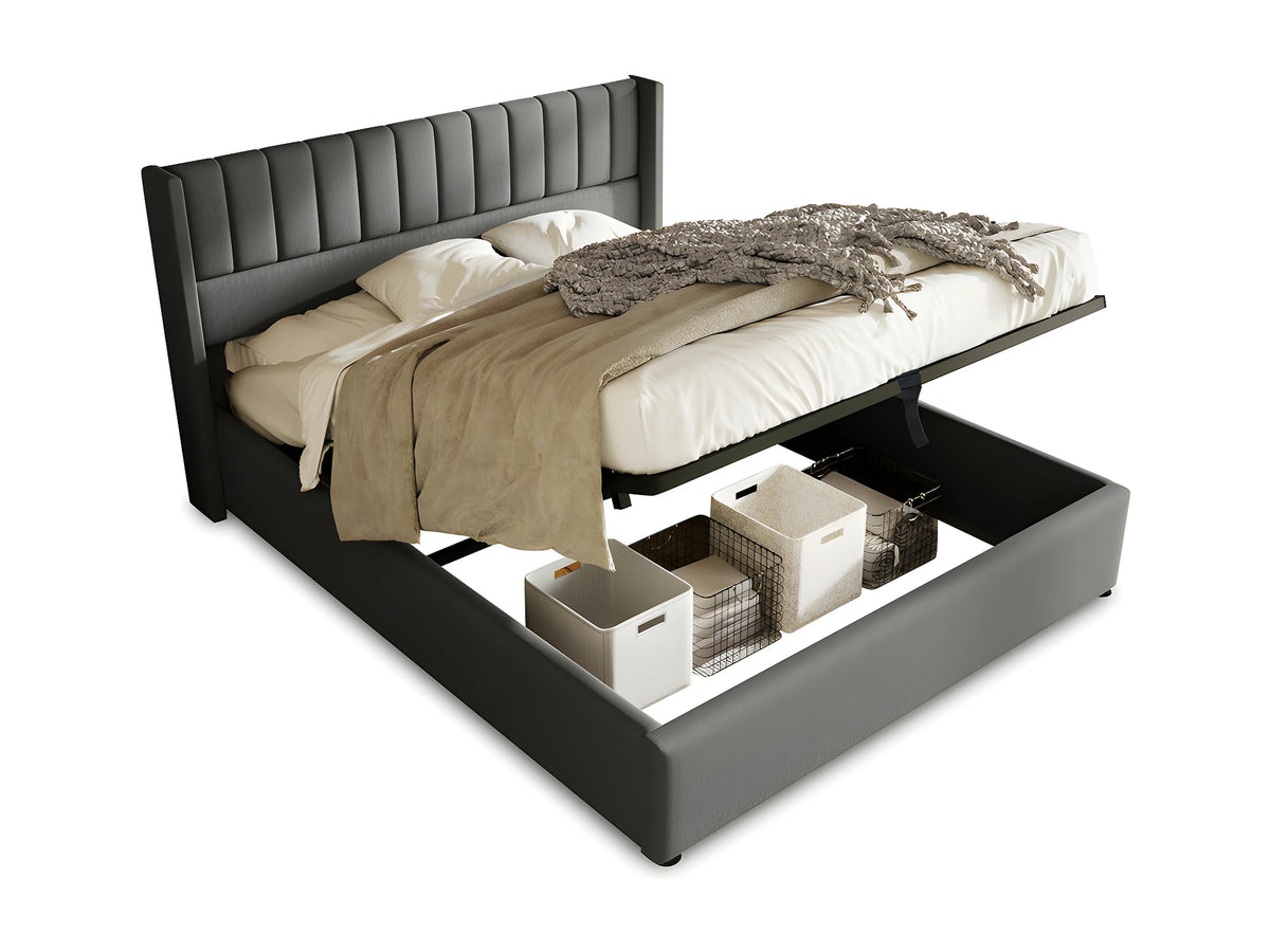 Lit Coffre 180x200 Tissu Lin Gris — vue 4