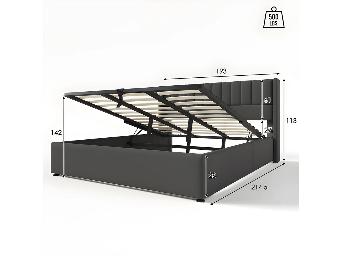 Lit Coffre 180x200 Tissu Lin Gris — vue 7