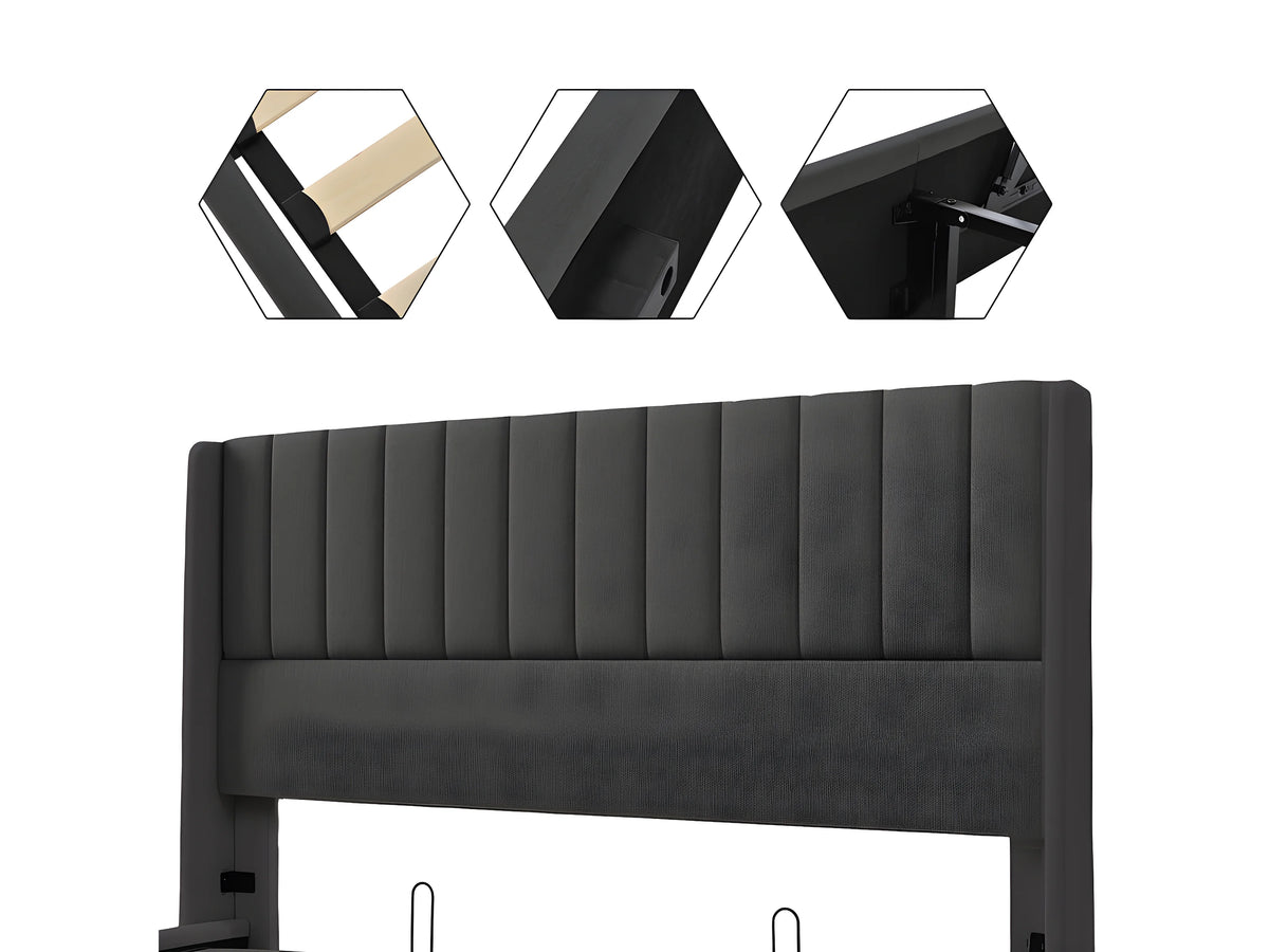 Lit Coffre 180x200 Tissu Lin Gris — vue 8