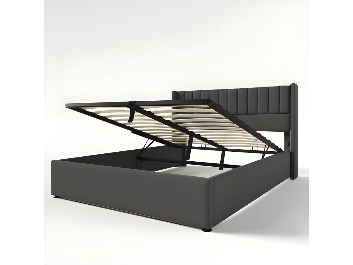 Lit Coffre 180x200 Tissu Lin Gris — vue 6