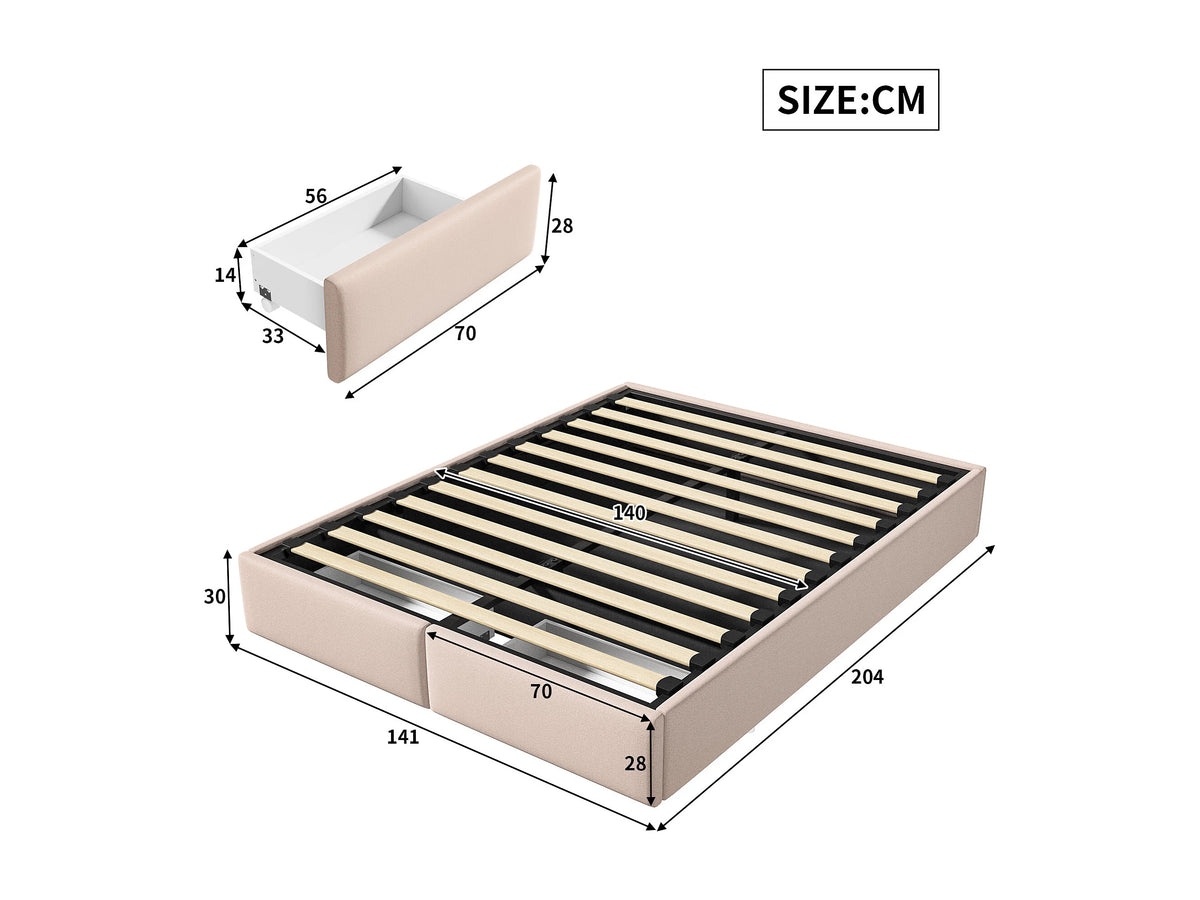 Lit Coffre 160x200 Tissu Lin Beige avec Tiroirs — vue 10