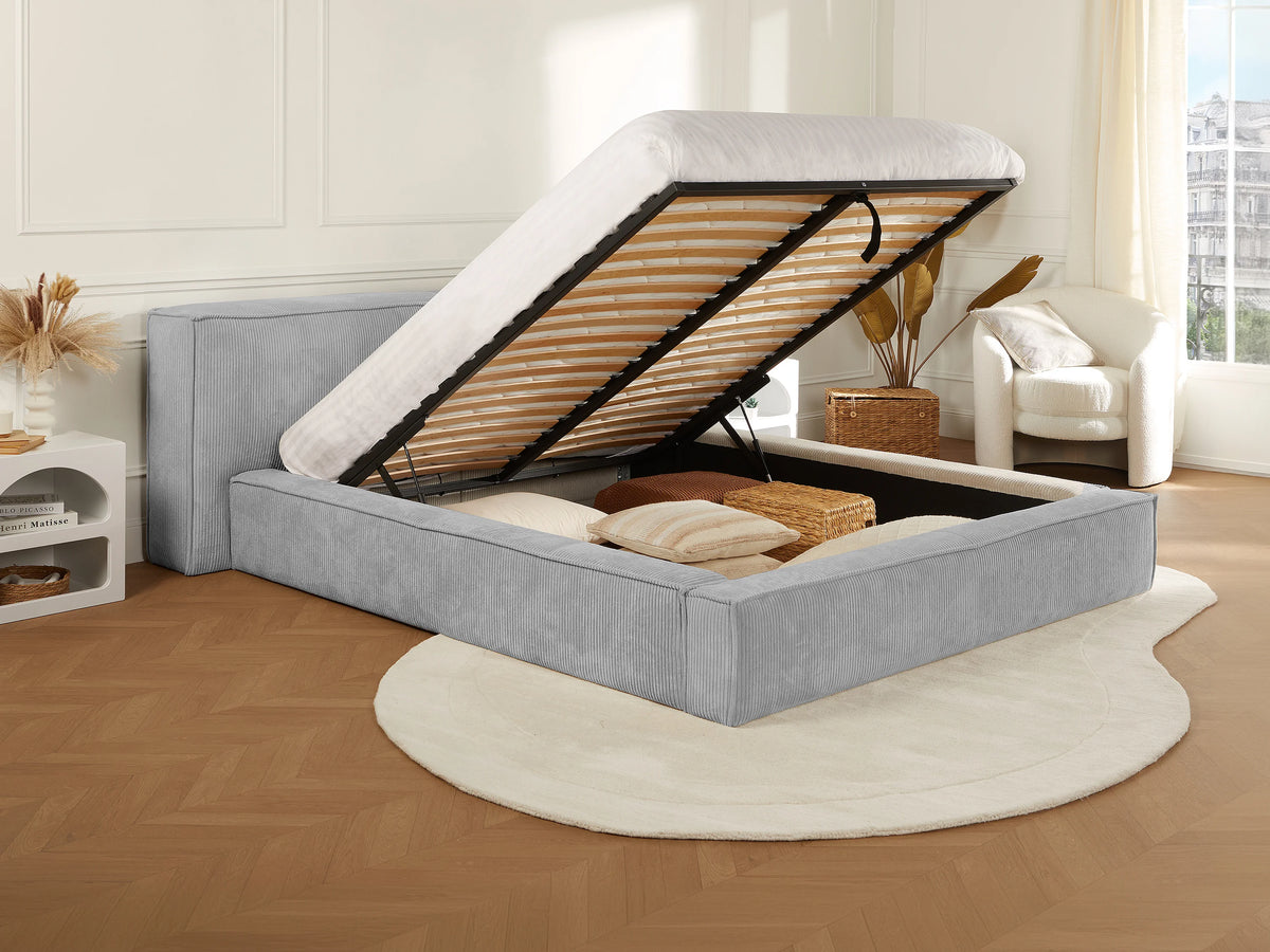 Lit Coffre 180x200 Velours Côtelé Gris clair avec Matelas - TIMANO — vue 4