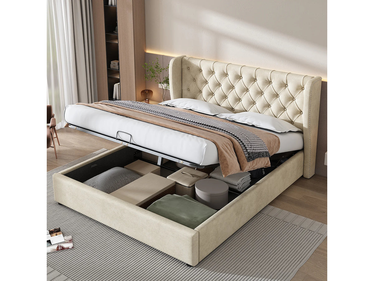 Lit Coffre 140x190 Velours Beige