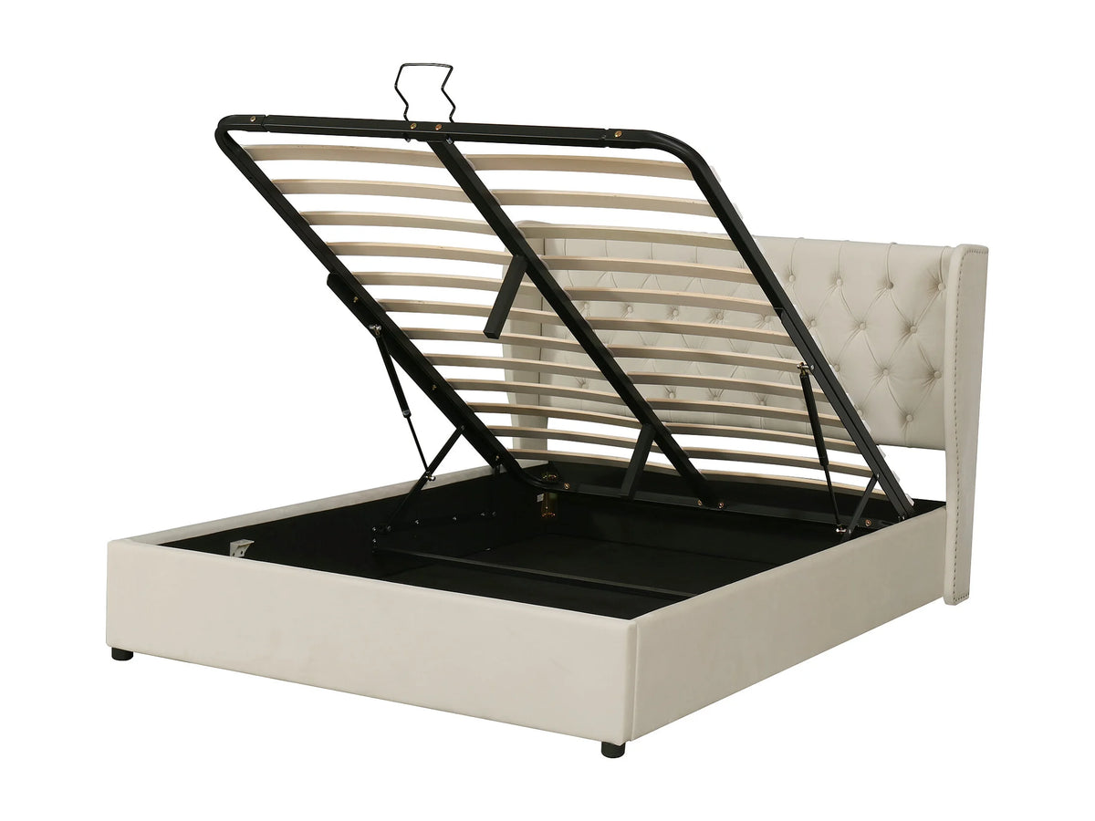 Lit Coffre 140x190 Velours Beige — vue 7
