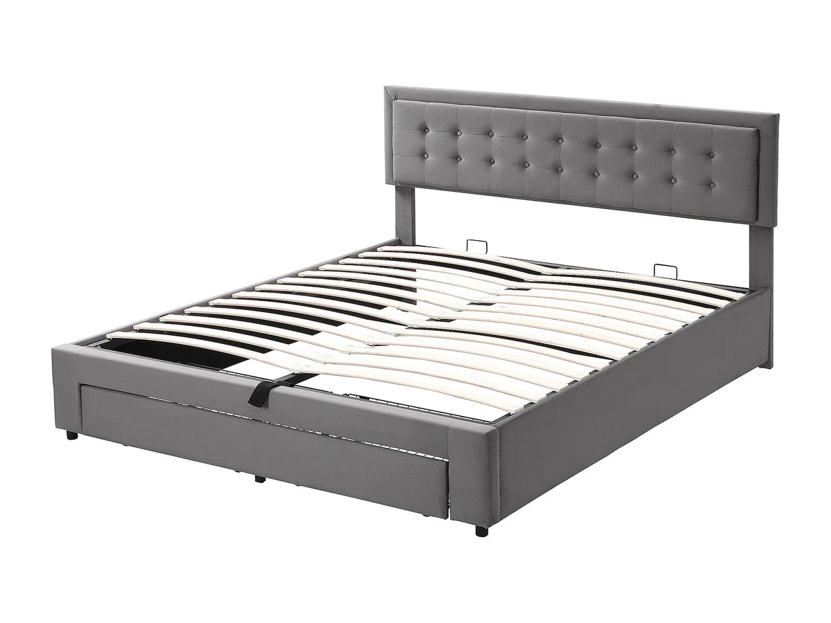 Lit Coffre 180x200 Velours Gris avec Tiroirs — vue 6