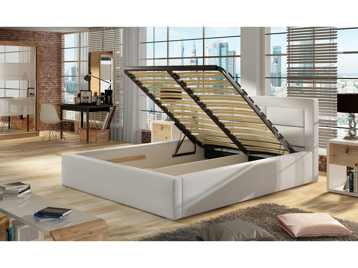 Lit Coffre 200x200 Tissu Gris clair Capitonné