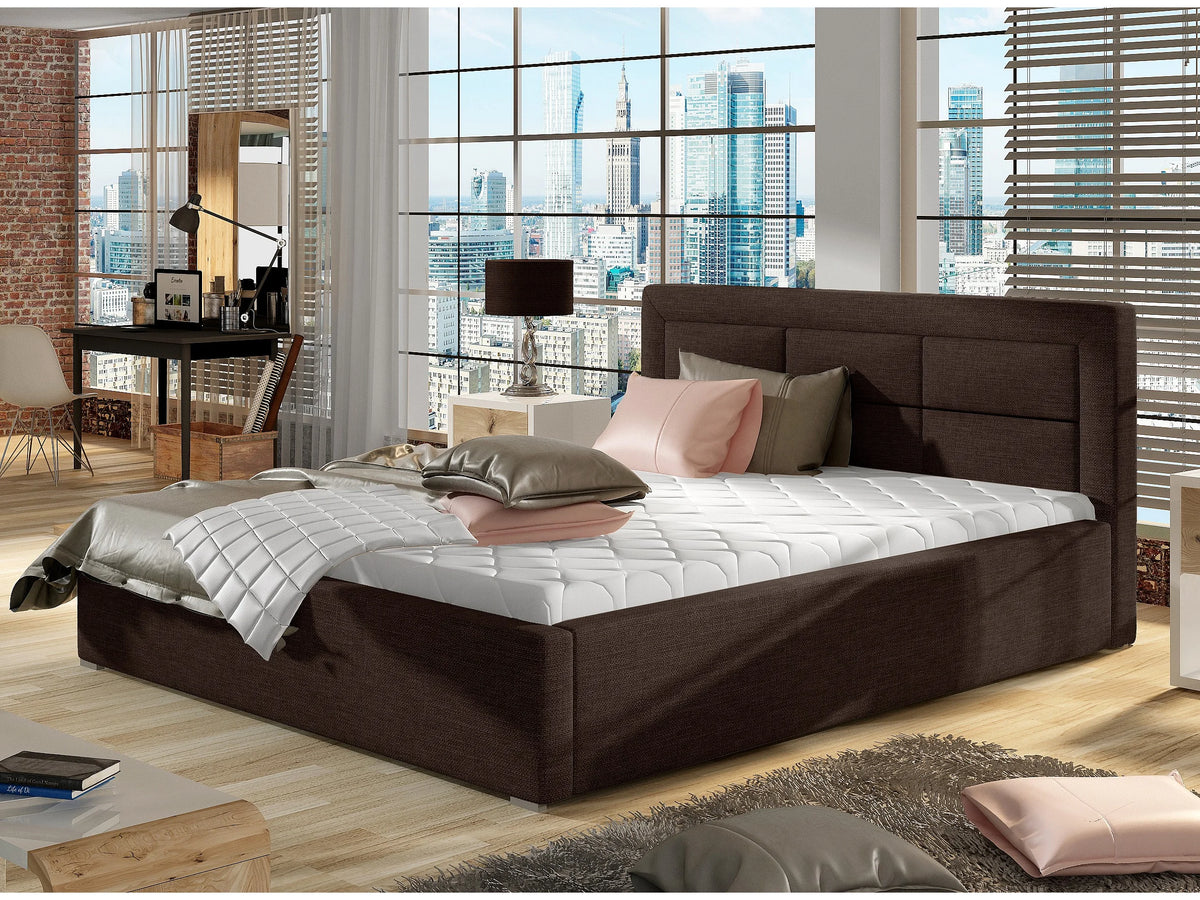 Lit Coffre 200x200 Tissu Marron Capitonné — vue 7