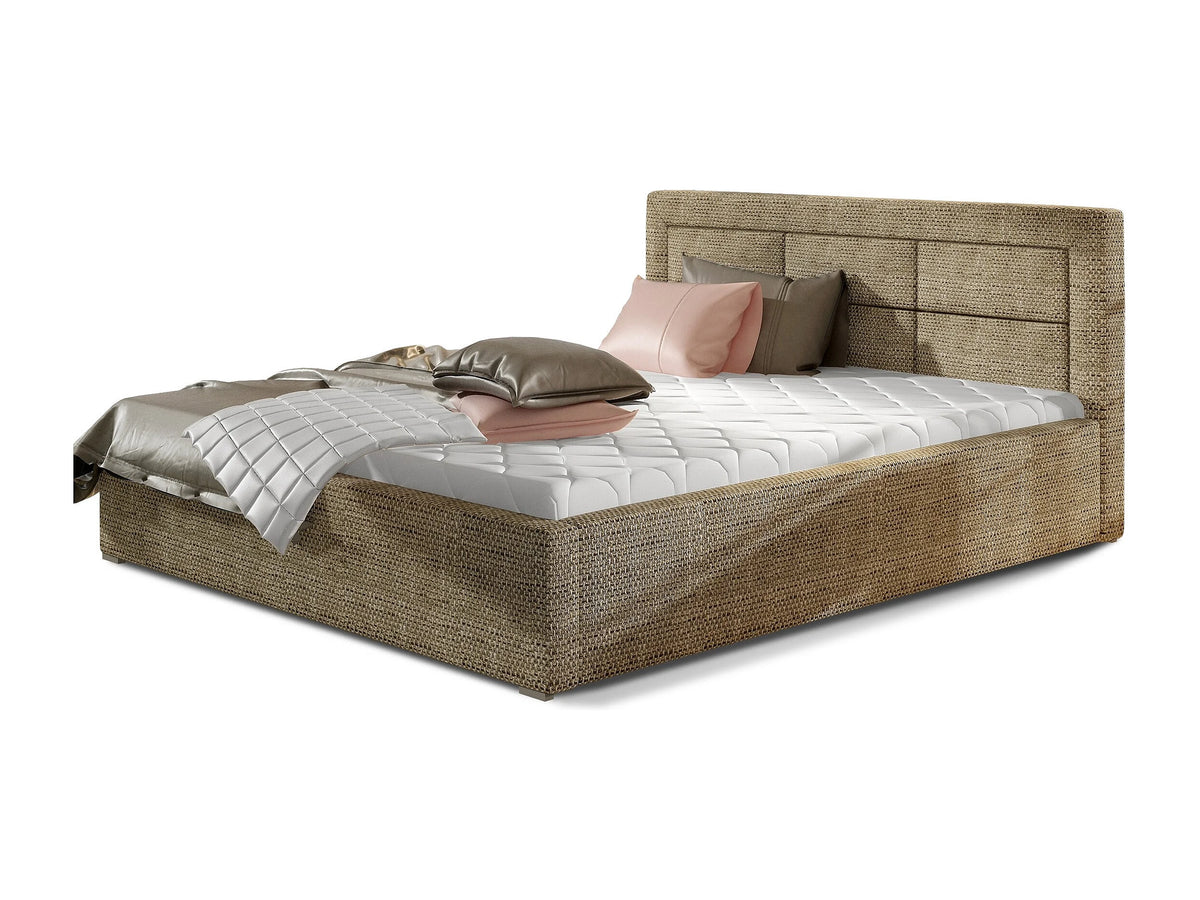 Lit Coffre 200x200 Tissu Beige Capitonné — vue 5