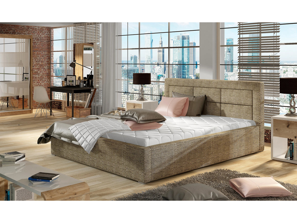 Lit Coffre 200x200 Tissu Beige Capitonné — vue 3