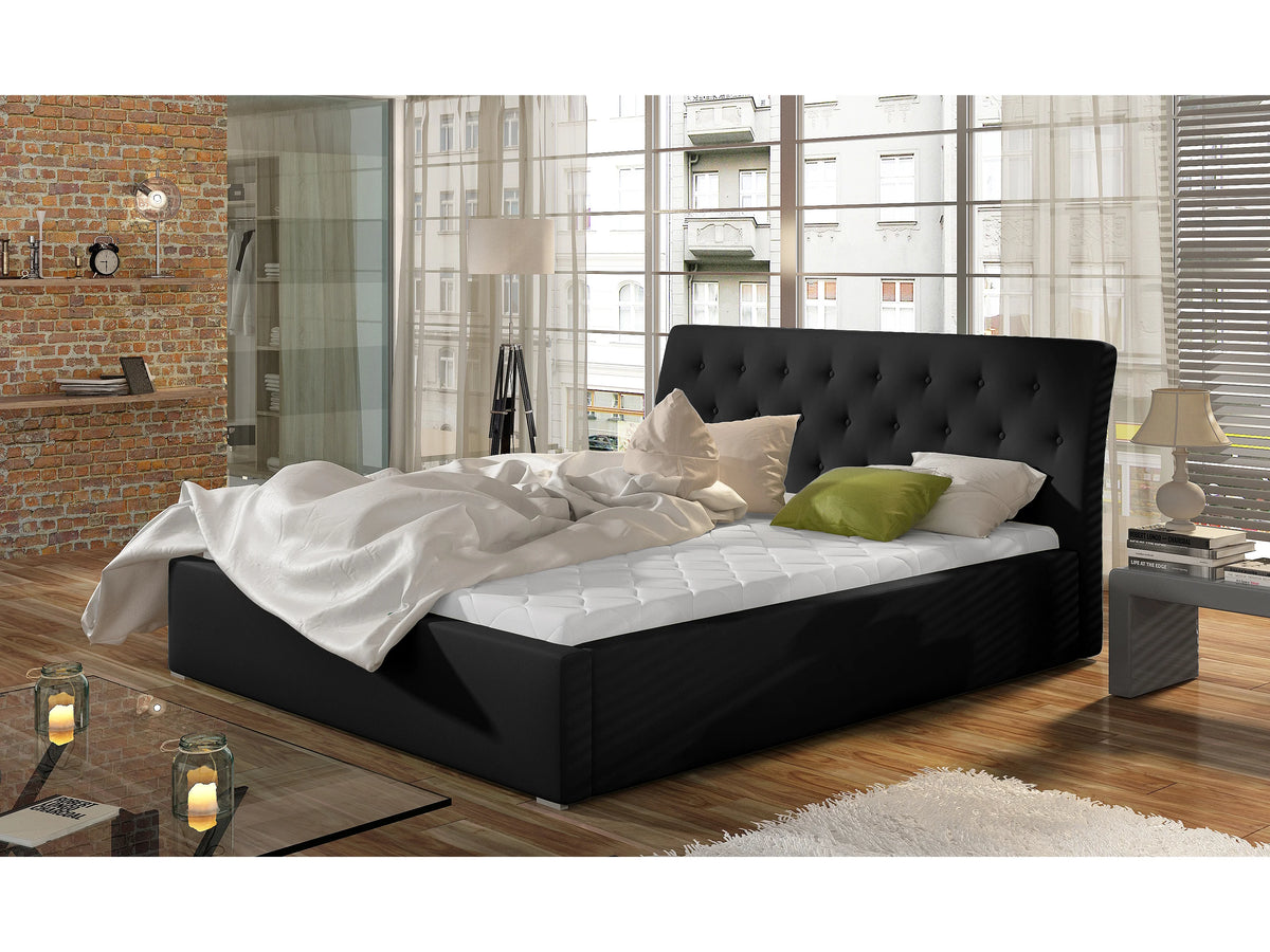 Lit Coffre 200x200 Simili Cuir Noir Capitonné — vue 7