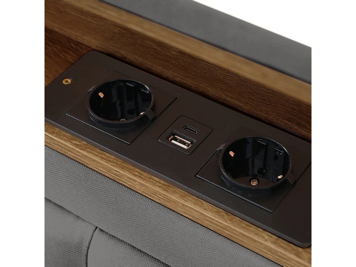 Lit Coffre 140x200 Tissu Lin Gris avec Port USB — vue 9