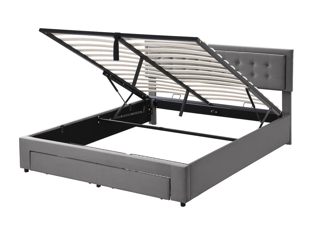 Lit Coffre 160x200 Velours Gris Capitonné avec Tiroirs — vue 6