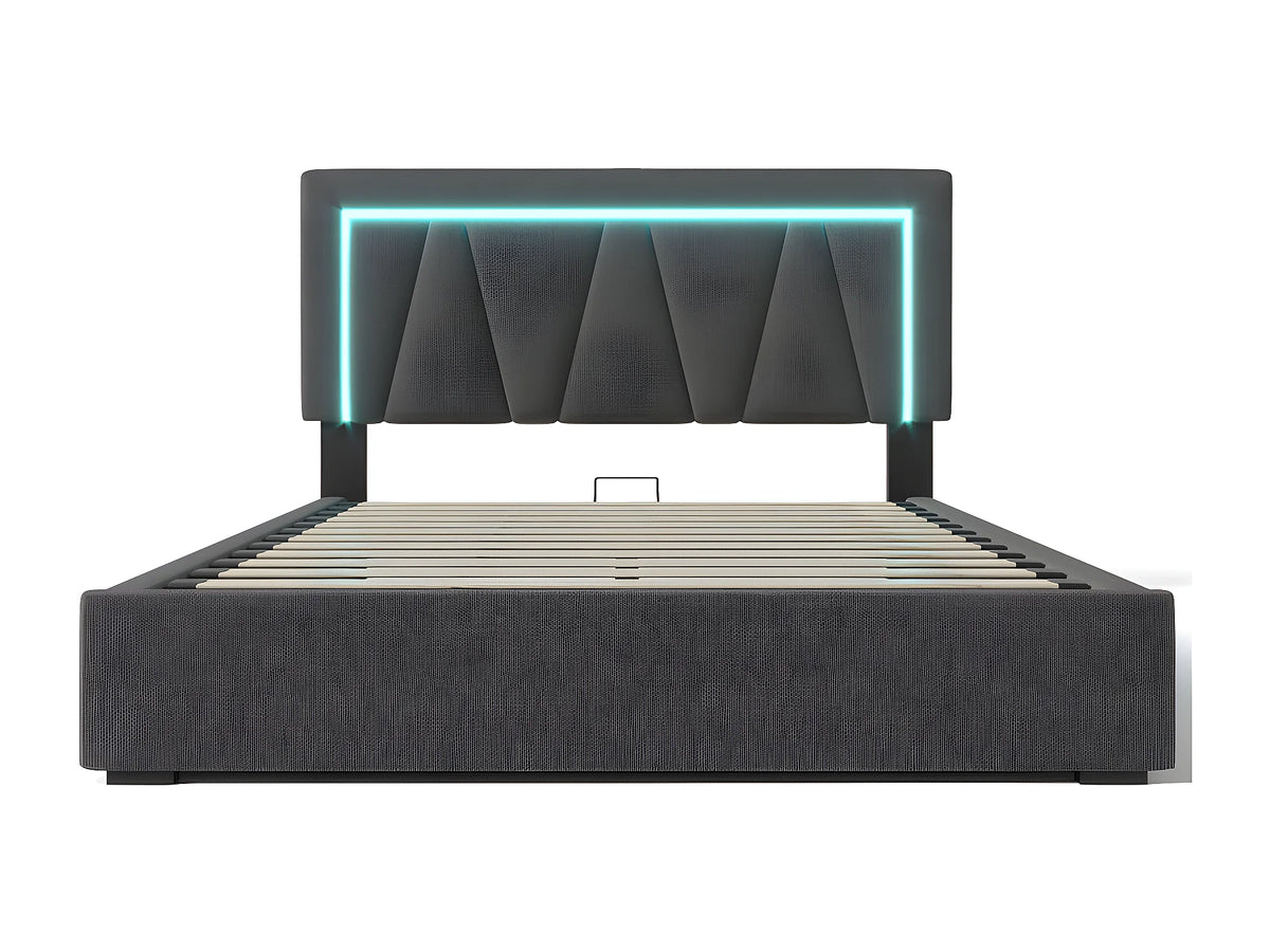 Lit Coffre 140x200 Tissu Lin Gris avec LED et Port USB — vue 4