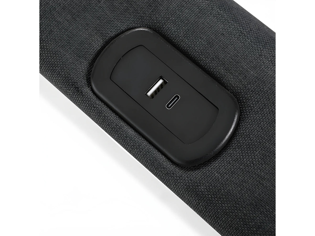 Lit Coffre 140x200 Tissu Lin Gris avec LED et Port USB — vue 8